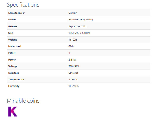 KDAのblockchain抗夫の先行予約の収益性asic抗夫のためのBitmain Antminer KA3 166 TH/s 3154W Kadenaのアルゴリズム