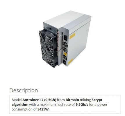 Litecoin Dogecoin Bitmain Asic Antminer L7 9.16Gh 3425W 12V Blockchain抗夫