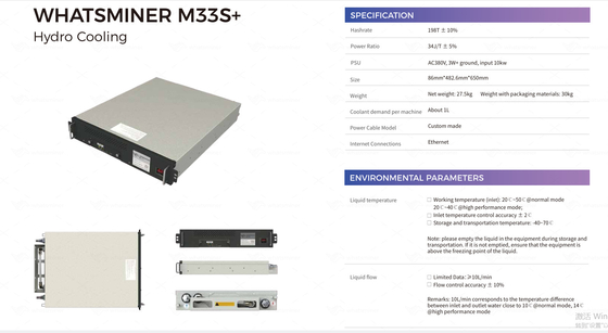 WhatsMiner M33S++ 198T 220TハイドロAsic抗夫AC380V SHA-256のアルゴリズム抗夫