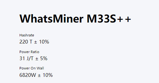 WhatsMiner M33S++ 198T 220TハイドロAsic抗夫AC380V SHA-256のアルゴリズム抗夫