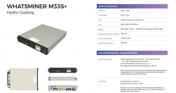 LETINE MicroBT Whatsminer M53 226T M33S+ 198T 34 J/Tのハイドロ冷却抗夫