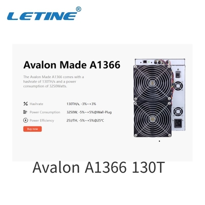 LETINE Canaan Avalonminer A1366 130T Avalonのパワー消費量3250W