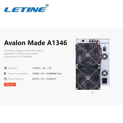 Avalon A1346 110th BTC Asic抗夫3300W高いHashrate Bitcoinの採掘機