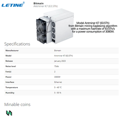 CKBの硬貨のために有益なBitmain Antminer K7 Cryptocurrency Asic抗夫