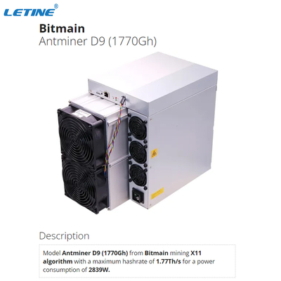新しく強力なBitmain Antminer D9 1770G 2839Wのダッシュ抗夫D9 X11 Asic抗夫