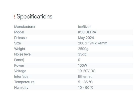 ストック IceRiver マイニング KS0 ULTRA 400Gh/s 100W ブロックチェーンの暗号アシックマイナー