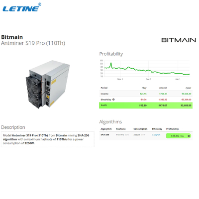 Bitmain真新しいAntminer S19Pro 110T S19プロ110T S19Jプロ104T 100T 96T Asic Bitcoinの採掘機