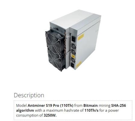 Bitmain Antminer S19プロ110Th使用されたS19Aプロ110T Bitcoin Sha256 BTC抗夫