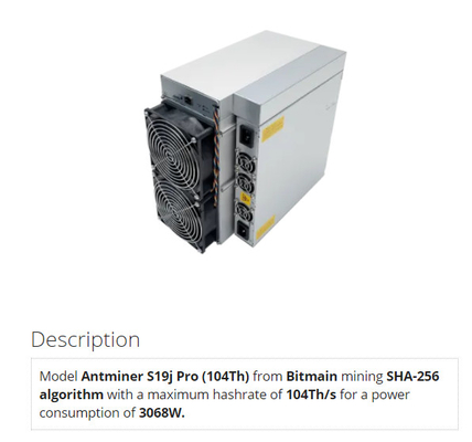 Blockchain Antminer S19j Bitcoinのためのプロ104Th Bitmain Asic抗夫SHA-256のアルゴリズム