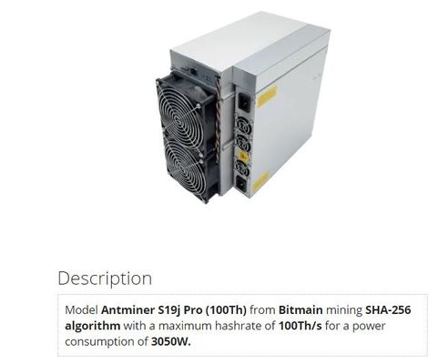 標準的なAntminer S19jプロ100Th Bitmain Asic BTC鉱山SHA256抗夫S19 100Th/s