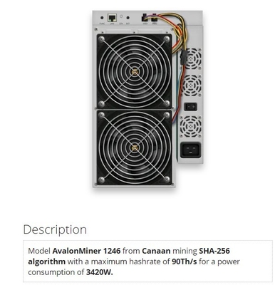 BTC 87T 90T 93T Avalon A1246 85t SHA256 3420Wのイーサネット インターフェイス
