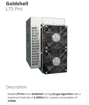 LT5プロGoldshell Scryptのアルゴリズム抗夫2.45Gh 3100W