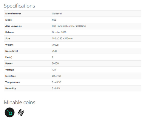 Blake2B-Sia Goldshell Asic抗夫第4 2000W 2000Gh/S HS3の握手