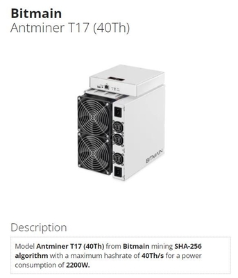 Bitmain Asic Antminer SHA256 Antminer T17 40T 7nm 2200W BTC Bitcoin鉱山55 W/T
