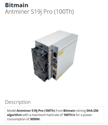Bitmain Aisc抗夫S19Jプロ110T SHA-256 BTC抗夫のantminer s19プロ104T 96T 95T