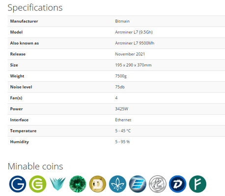Dogecoinおよび中佐硬貨を採鉱するためのNicehash 9.5Gh Antminer L7抗夫3425W 75db
