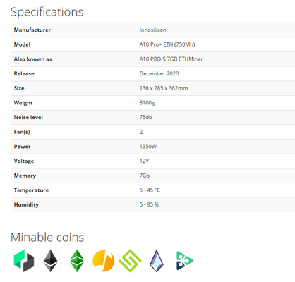 Ethereum 960W EtHash Algo A10プロ500Mh ETH Innosilicon Asicの抗夫