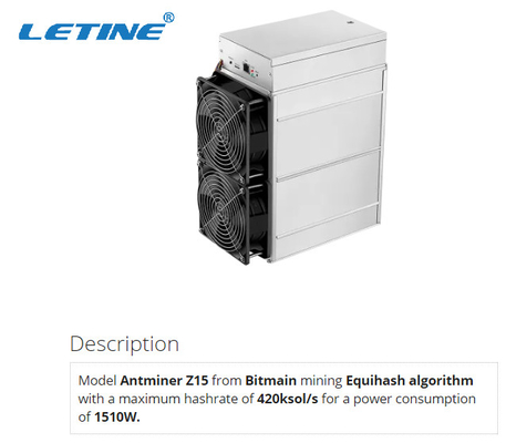 在庫のZECの静けさの硬貨を採鉱するためのAsic Bitmain Antminer Z15 420ksol/s抗夫