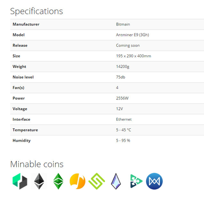 EtHashのアルゴリズムのBitmainの採掘機のAntminer E9 3Gh FCCの証明