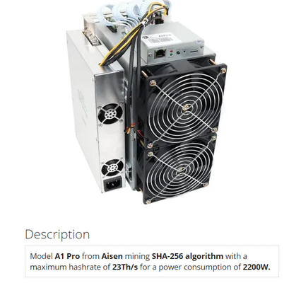Aisen A1プロ23Th/S 26T/S 2200W SHA 256のアルゴリズムのBitcoin Asic抗夫